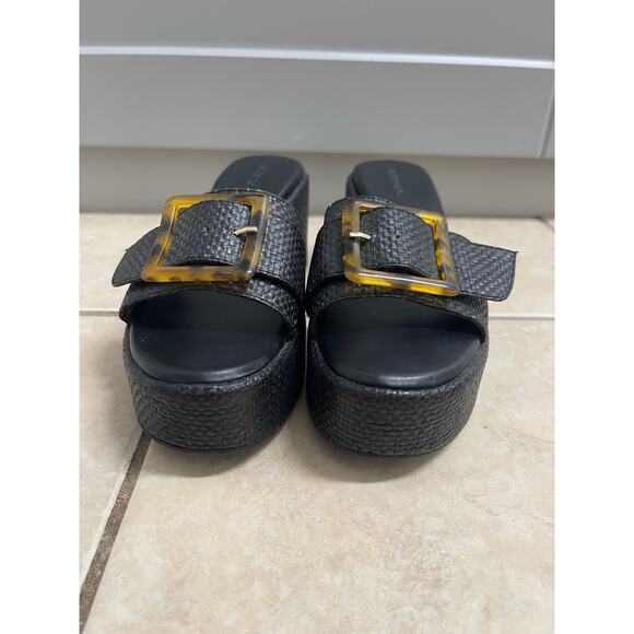 Nordstrom Courtney Platform Slide Sandal black tortoiseshell buckle size 6 - Picture 3 of 7